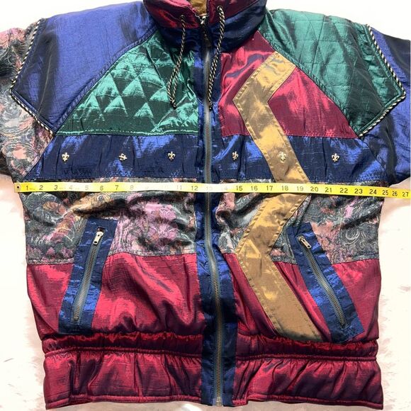Vintage Otello Pelle Multicolor Quilted Jacket Medium Jewel Tones Ski Winter - Picture 4 of 16